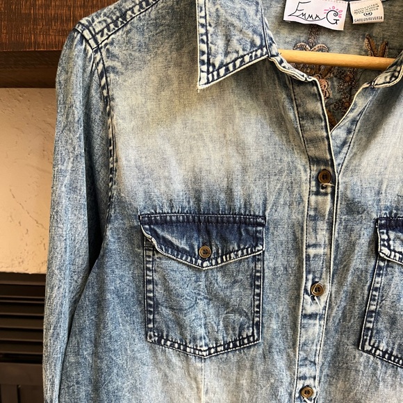 Boho Embroidered Denim Shirt | Acid Wash | Longline Tunic Y2K - Picture 6 of 8